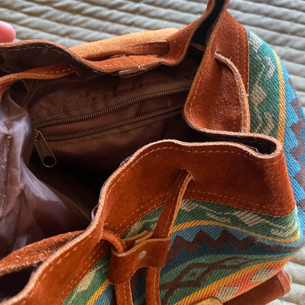 Genuine Leather Aztec Print Backpack - Picture 6 of 9